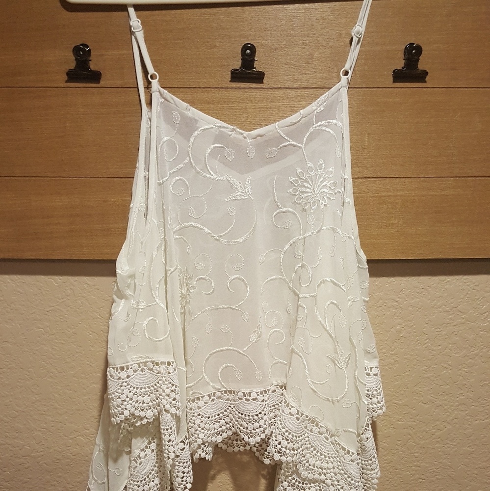 Sheer white floral crop top